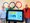 Drei Männer stehen vor einem Banner mit den olympischen Ringen und halten ein großes Tablet. Auf dem Bildschirm ist eine Benutzeroberfläche mit verschiedenen Symbolen, darunter ein Läufer, zu sehen.